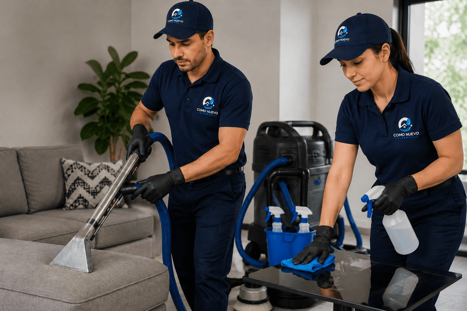 Equipo de Como Nuevo Cleaning con uniforme oficial